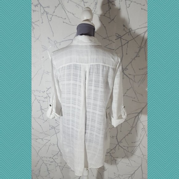 Donna White Sheer Checks Button Front Shirt Dress - Picture 4 of 5
